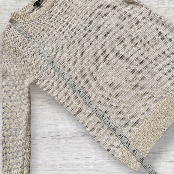 Theory cotton/linen blend open weave nubby striped crewneck sweater - Picture 6 of 8